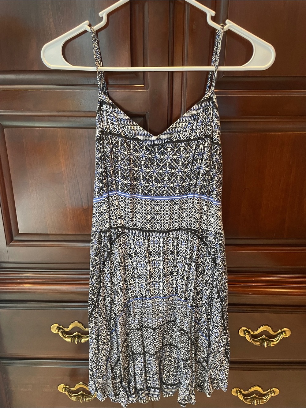 Aeropostale Blue & White Printed Spaghetti-Strap Mini Dress